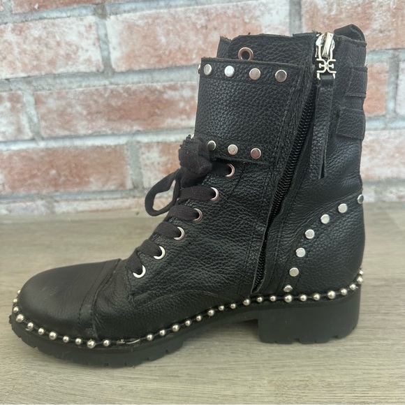Sam Edelman Combat Boots Leather Studded Women’s 6 Black Biker Goth Emo Moto - Picture 3 of 8